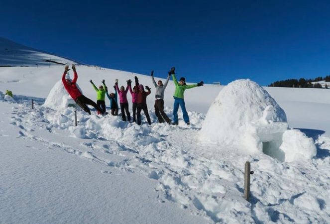 Groupe construction d’un igloo de survie