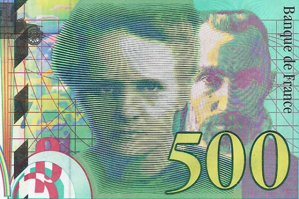 billet de 500 francs avec visages de Pierre et Marie Curie