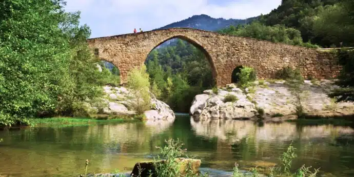 Pont en pierres et rivière paysage typique d'Aveyron